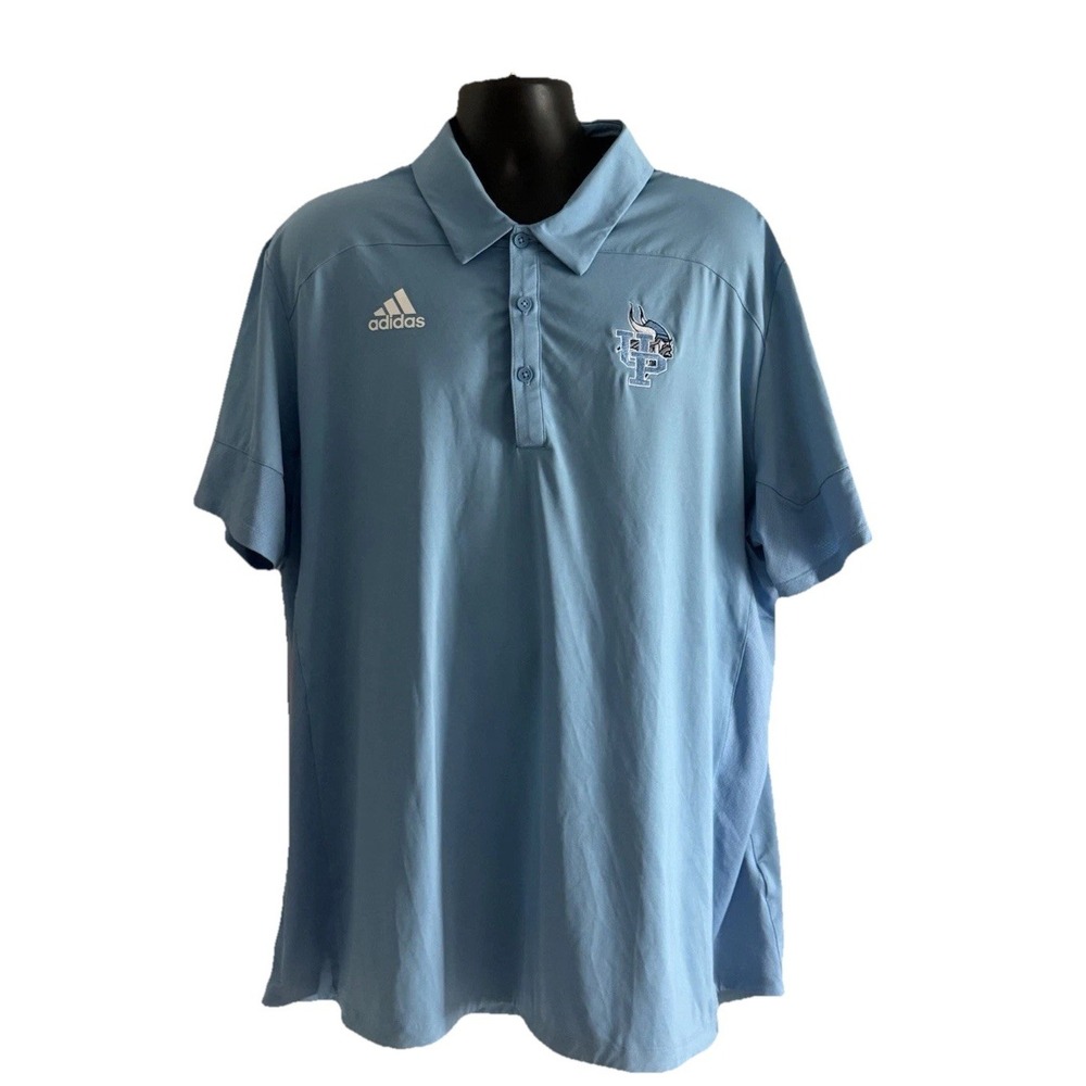 Adidas Golf Polo Shirt Blue Short Sleeve Men Sz 2XL Union Pines HS Vikings Logo